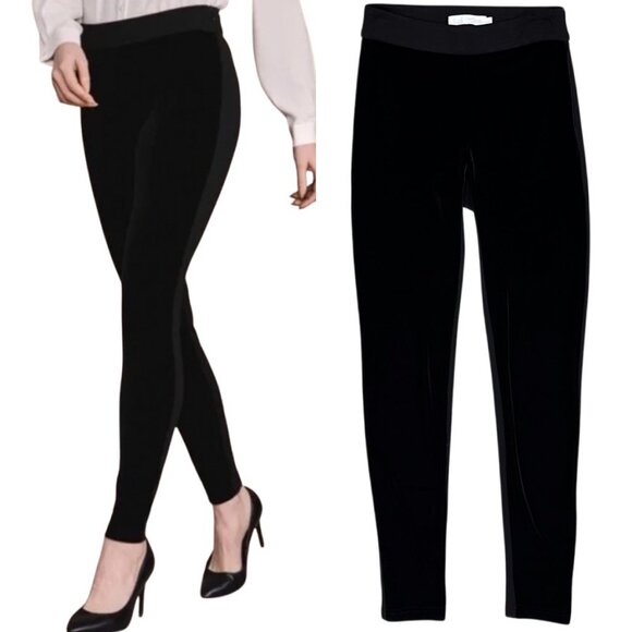 Anne Fontaine Andy Leggings Dual Material in Velvet and Milano Black Size 36 - Picture 1 of 16